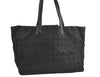 Authentic CHANEL New Travel Line Shoulder Tote Bag Nylon Leather Black 4928K