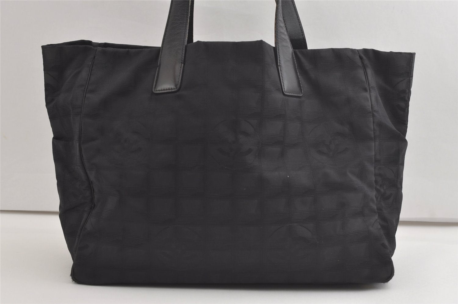 Authentic CHANEL New Travel Line Shoulder Tote Bag Nylon Leather Black 4928K