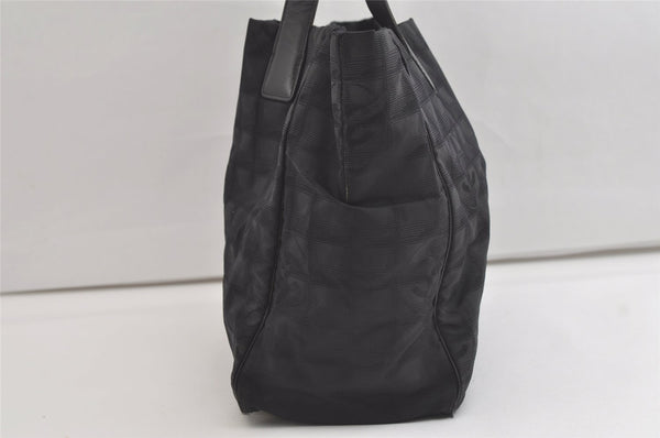 Authentic CHANEL New Travel Line Shoulder Tote Bag Nylon Leather Black 4928K