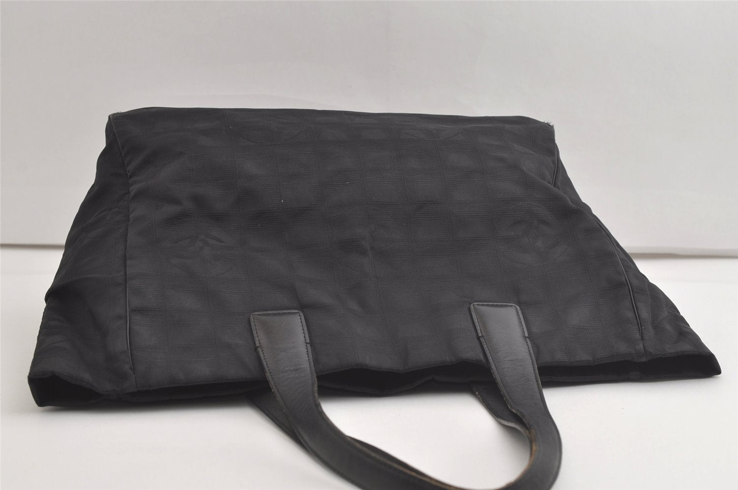 Authentic CHANEL New Travel Line Shoulder Tote Bag Nylon Leather Black 4928K