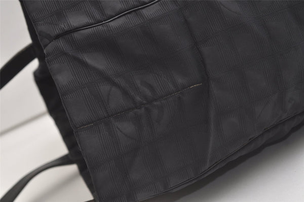Authentic CHANEL New Travel Line Shoulder Tote Bag Nylon Leather Black 4928K