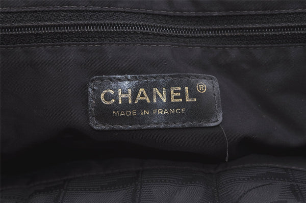 Authentic CHANEL New Travel Line Shoulder Tote Bag Nylon Leather Black 4928K