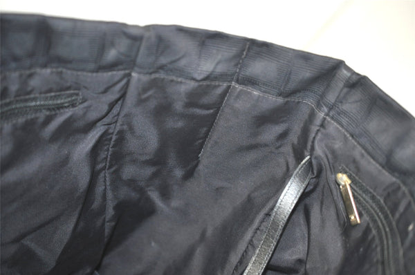Authentic CHANEL New Travel Line Shoulder Tote Bag Nylon Leather Black 4928K