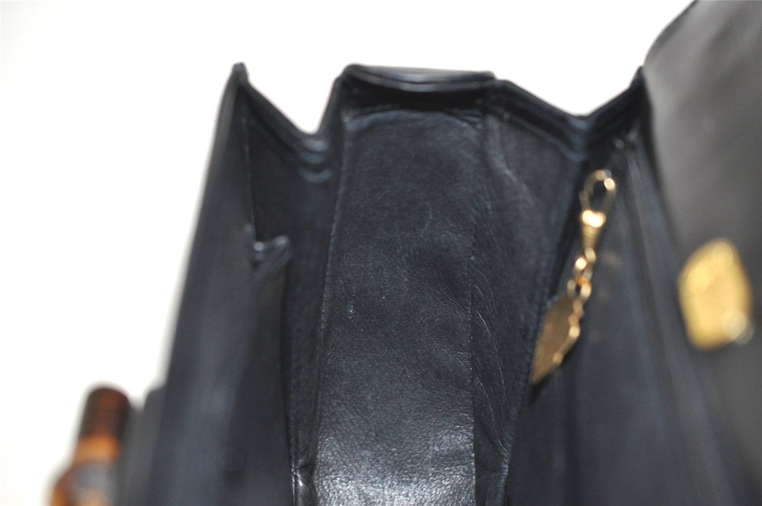 Authentic GUCCI Vintage Bamboo Hand Bag Purse Leather Black 4929I