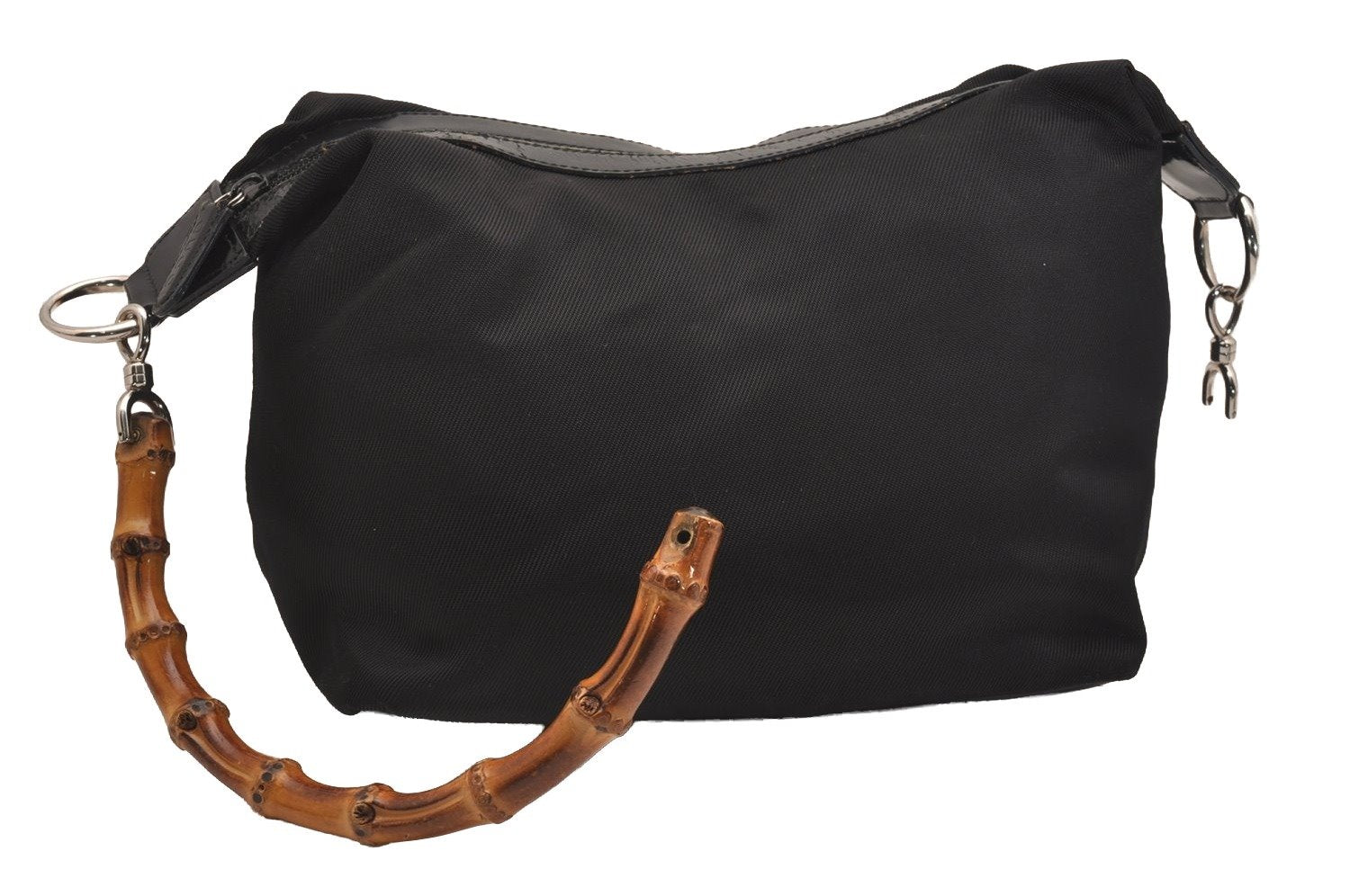Authentic GUCCI Bamboo Vintage Shoulder Bag Nylon Leather Black Junk 4929J