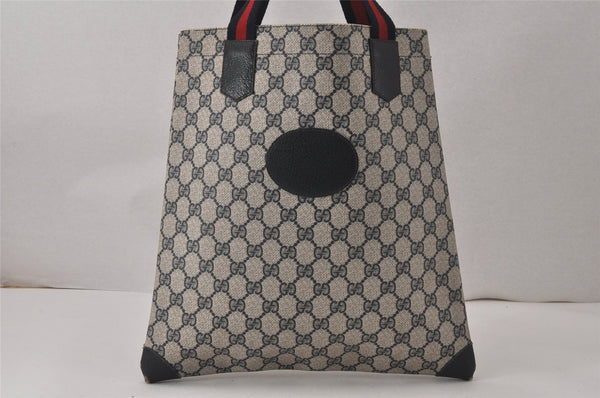 Authentic GUCCI Sherry Line Shoulder Tote Bag GG PVC Leather Navy Blue 4929K