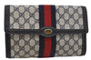 Authentic GUCCI Sherry Line Clutch Hand Bag GG PVC Leather Navy Blue Junk 4931J