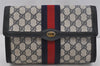 Authentic GUCCI Sherry Line Clutch Hand Bag GG PVC Leather Navy Blue Junk 4931J
