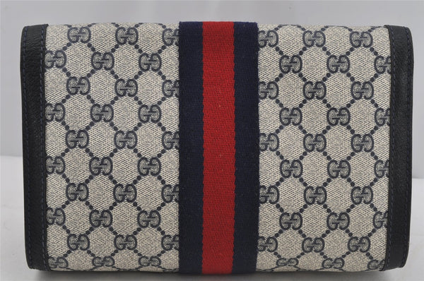 Authentic GUCCI Sherry Line Clutch Hand Bag GG PVC Leather Navy Blue Junk 4931J