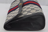 Authentic GUCCI Sherry Line Clutch Hand Bag GG PVC Leather Navy Blue Junk 4931J
