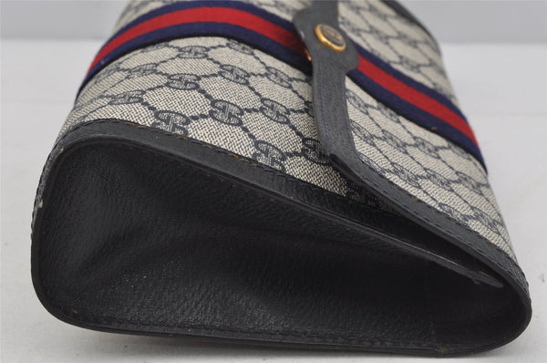 Authentic GUCCI Sherry Line Clutch Hand Bag GG PVC Leather Navy Blue Junk 4931J