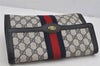 Authentic GUCCI Sherry Line Clutch Hand Bag GG PVC Leather Navy Blue Junk 4931J