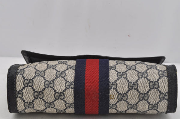Authentic GUCCI Sherry Line Clutch Hand Bag GG PVC Leather Navy Blue Junk 4931J