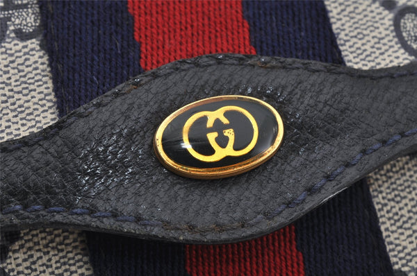 Authentic GUCCI Sherry Line Clutch Hand Bag GG PVC Leather Navy Blue Junk 4931J