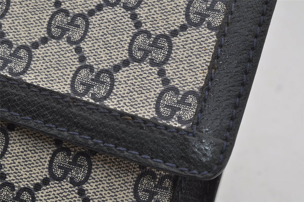 Authentic GUCCI Sherry Line Clutch Hand Bag GG PVC Leather Navy Blue Junk 4931J