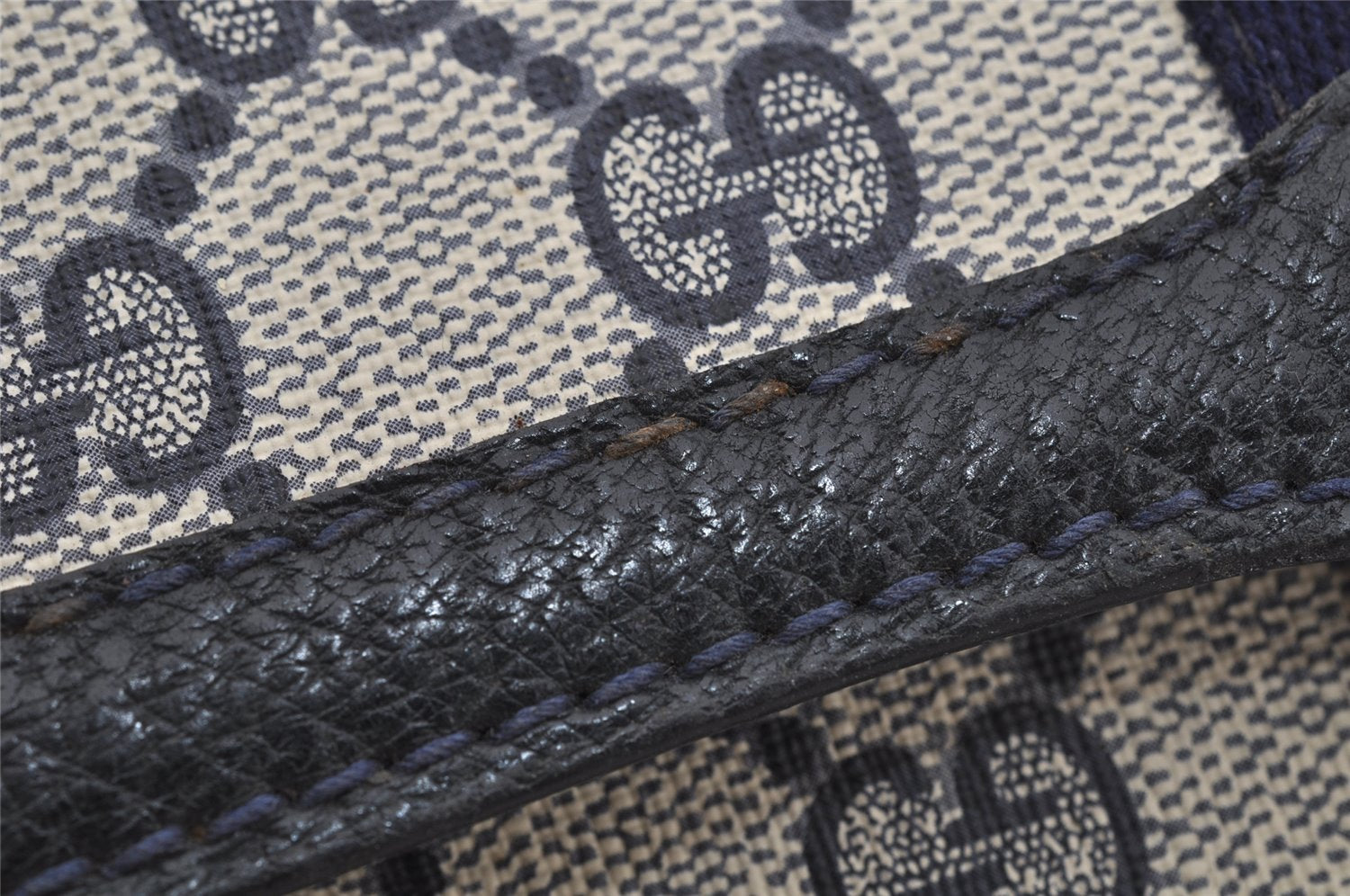 Authentic GUCCI Sherry Line Clutch Hand Bag GG PVC Leather Navy Blue Junk 4931J