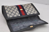 Authentic GUCCI Sherry Line Clutch Hand Bag GG PVC Leather Navy Blue Junk 4931J