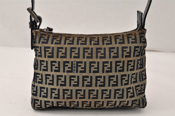 Authentic FENDI Zucchino Shoulder Hand Bag Purse Canvas Leather Navy 4931K