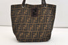 Authentic FENDI Vintage Zucca Hand Tote Bag Purse Nylon Leather Brown 4932J