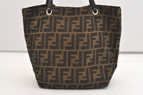 Authentic FENDI Vintage Zucca Hand Tote Bag Purse Nylon Leather Brown 4932J