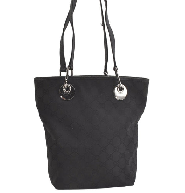 Authentic GUCCI Eclipse Tote Hand Bag GG Canvas Leather 120840 Black 4932K