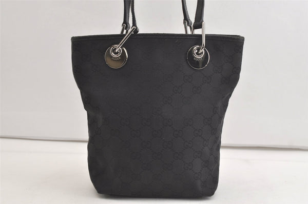 Authentic GUCCI Eclipse Tote Hand Bag GG Canvas Leather 120840 Black 4932K