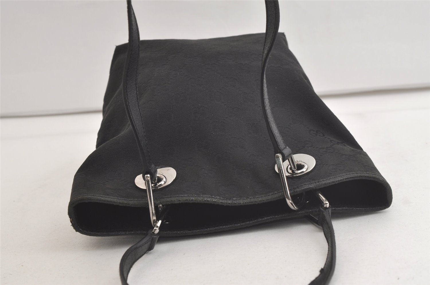 Authentic GUCCI Eclipse Tote Hand Bag GG Canvas Leather 120840 Black 4932K