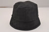 Authentic GUCCI Vintage Bucket Hat GG Canvas Leather Size M 22" Black 4933J