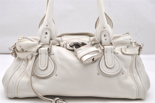 Authentic Chloe Vintage Paddington Leather Shoulder Hand Bag White 4933K