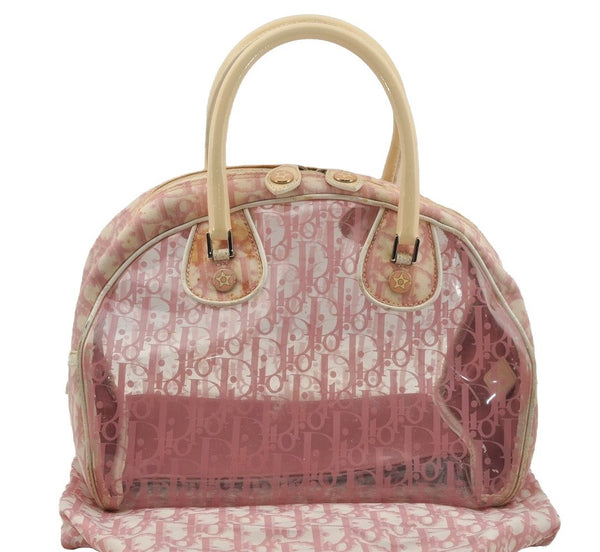 Authentic Christian Dior Trotter Hand Boston Bag Vinyl Enamel Pink Junk 4934J