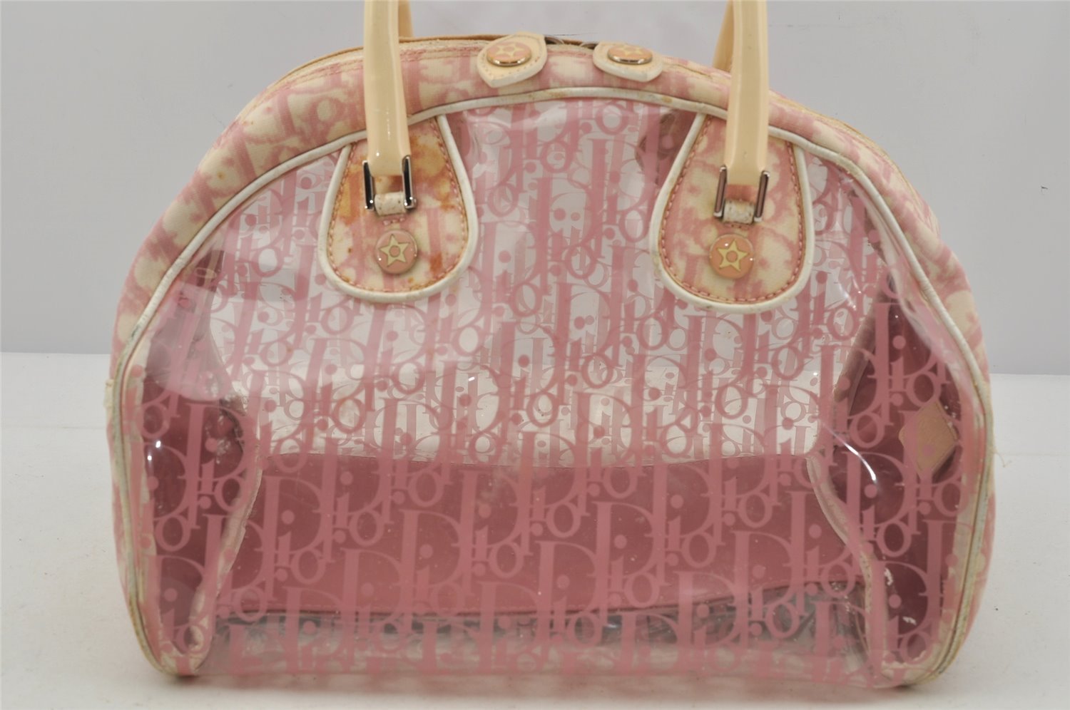Authentic Christian Dior Trotter Hand Boston Bag Vinyl Enamel Pink Junk 4934J