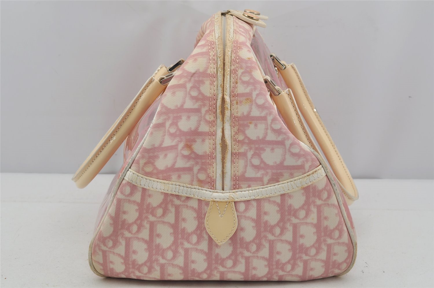 Authentic Christian Dior Trotter Hand Boston Bag Vinyl Enamel Pink Junk 4934J