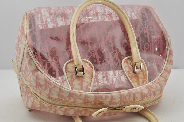 Authentic Christian Dior Trotter Hand Boston Bag Vinyl Enamel Pink Junk 4934J