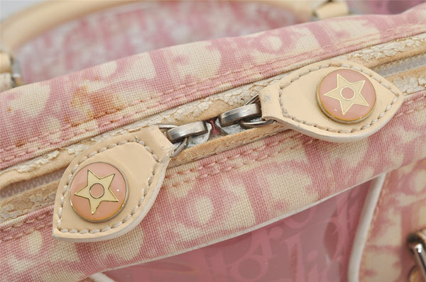 Authentic Christian Dior Trotter Hand Boston Bag Vinyl Enamel Pink Junk 4934J