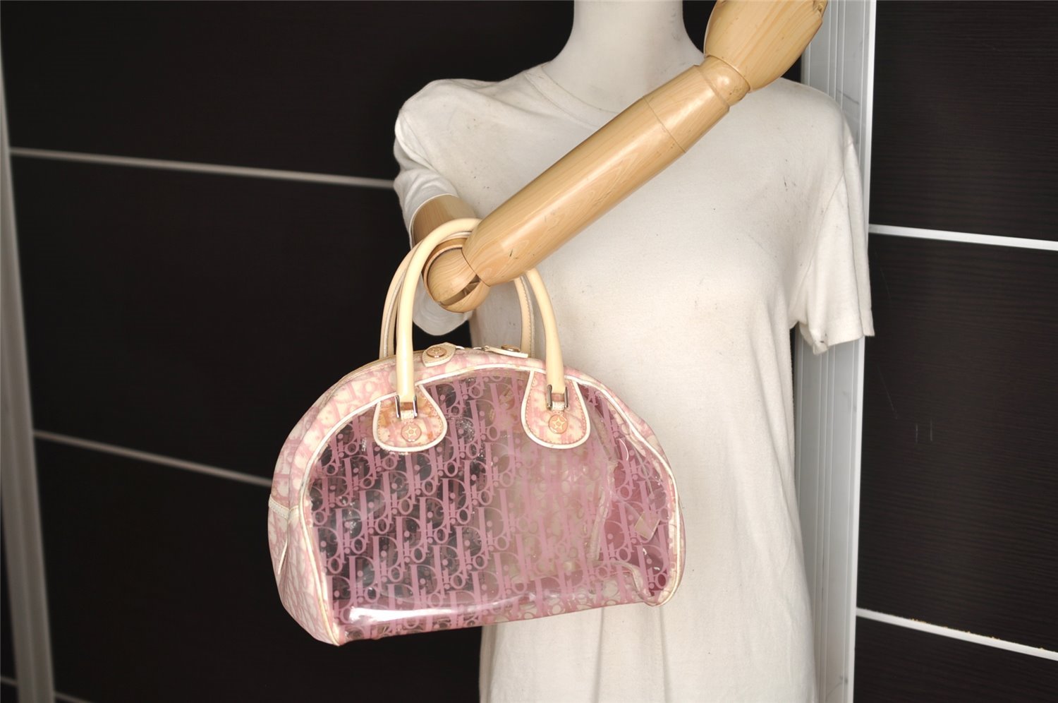 Authentic Christian Dior Trotter Hand Boston Bag Vinyl Enamel Pink Junk 4934J