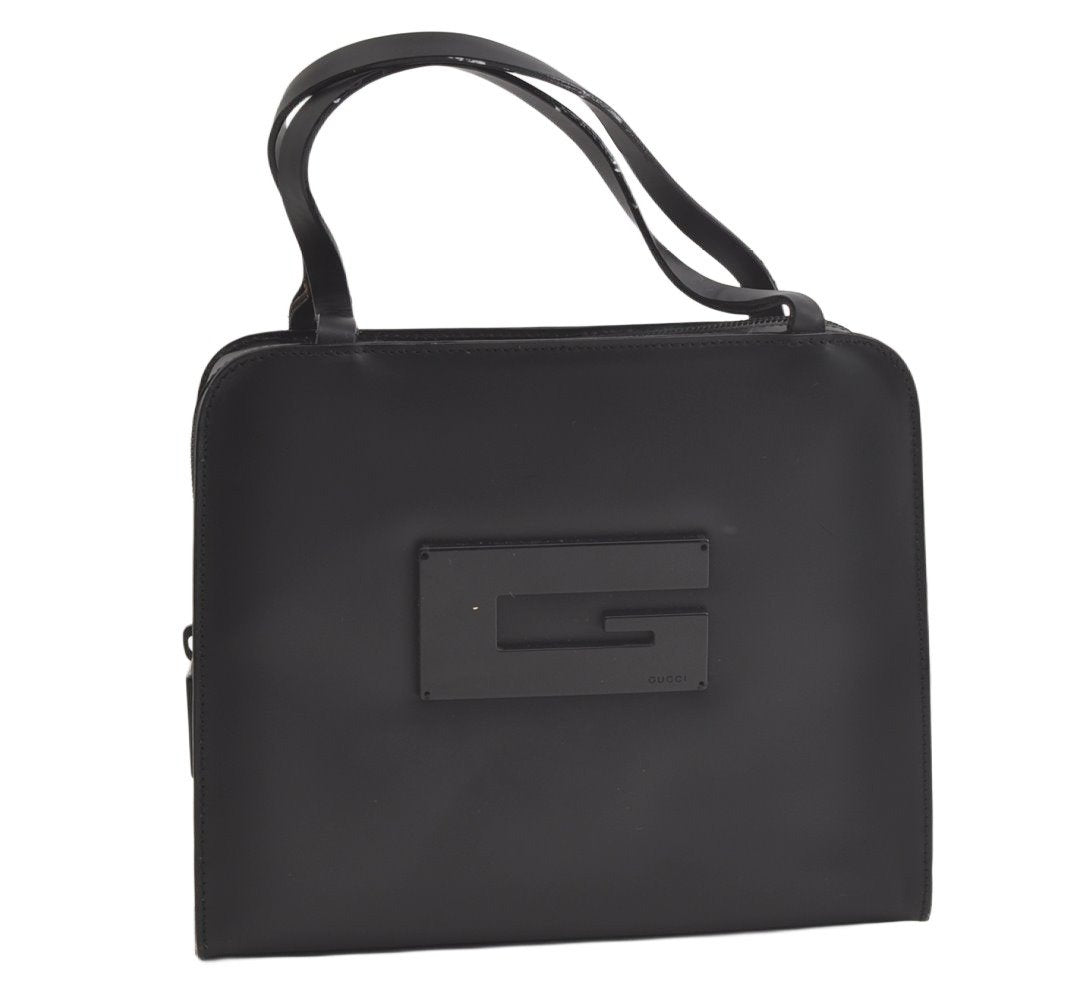 Authentic GUCCI Vintage Hand Bag Purse Enamel 0000812 Black 4934K