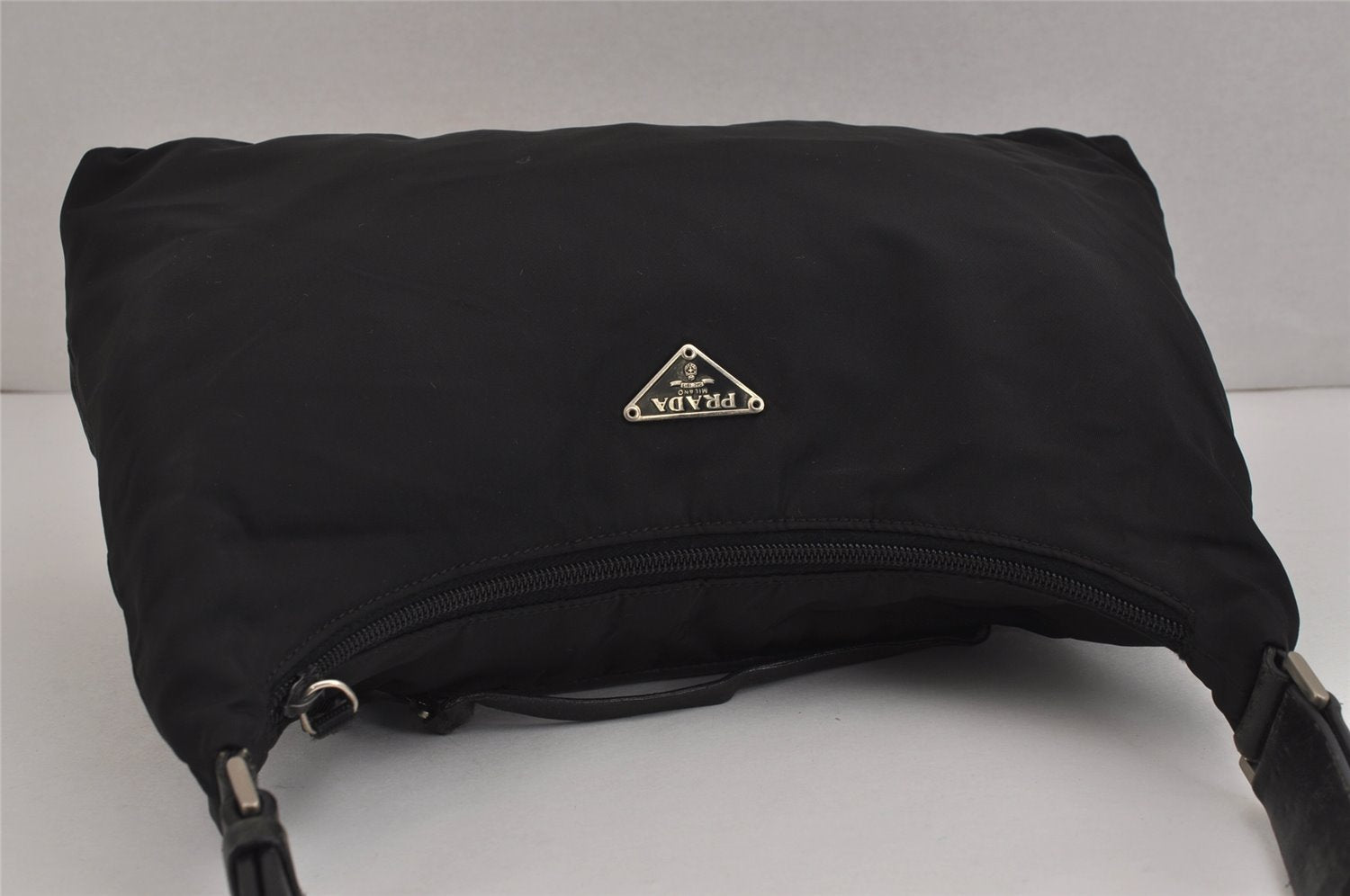 Authentic PRADA Tessuto Tec Nylon Leather Shoulder Bag Purse B9714 Black 4935J