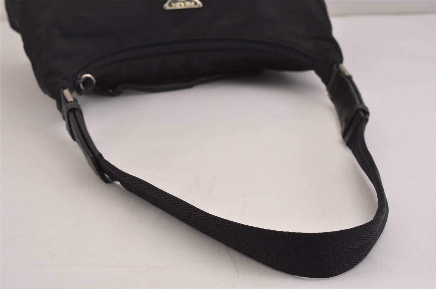 Authentic PRADA Tessuto Tec Nylon Leather Shoulder Bag Purse B9714 Black 4935J