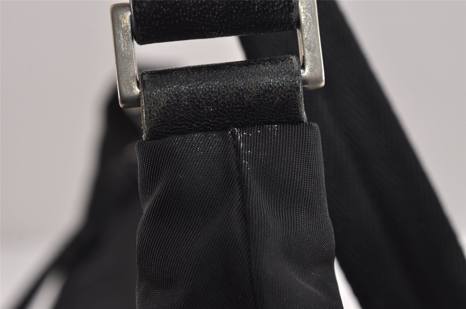 Authentic PRADA Tessuto Tec Nylon Leather Shoulder Bag Purse B9714 Black 4935J