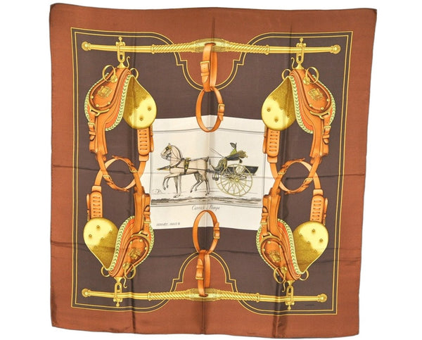 Authentic HERMES Carre 90 Scarf "Carrick a Pompe" Silk Brown 4937K