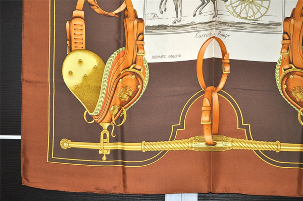 Authentic HERMES Carre 90 Scarf "Carrick a Pompe" Silk Brown 4937K