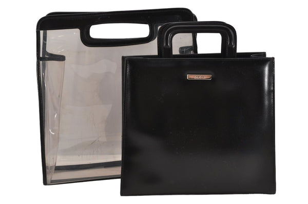Authentic GUCCI Vintage 2 in 1 Hand Bag Vinyl Leather Clear Black Junk 4940J