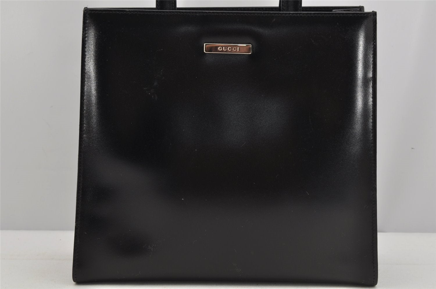 Authentic GUCCI Vintage 2 in 1 Hand Bag Vinyl Leather Clear Black Junk 4940J