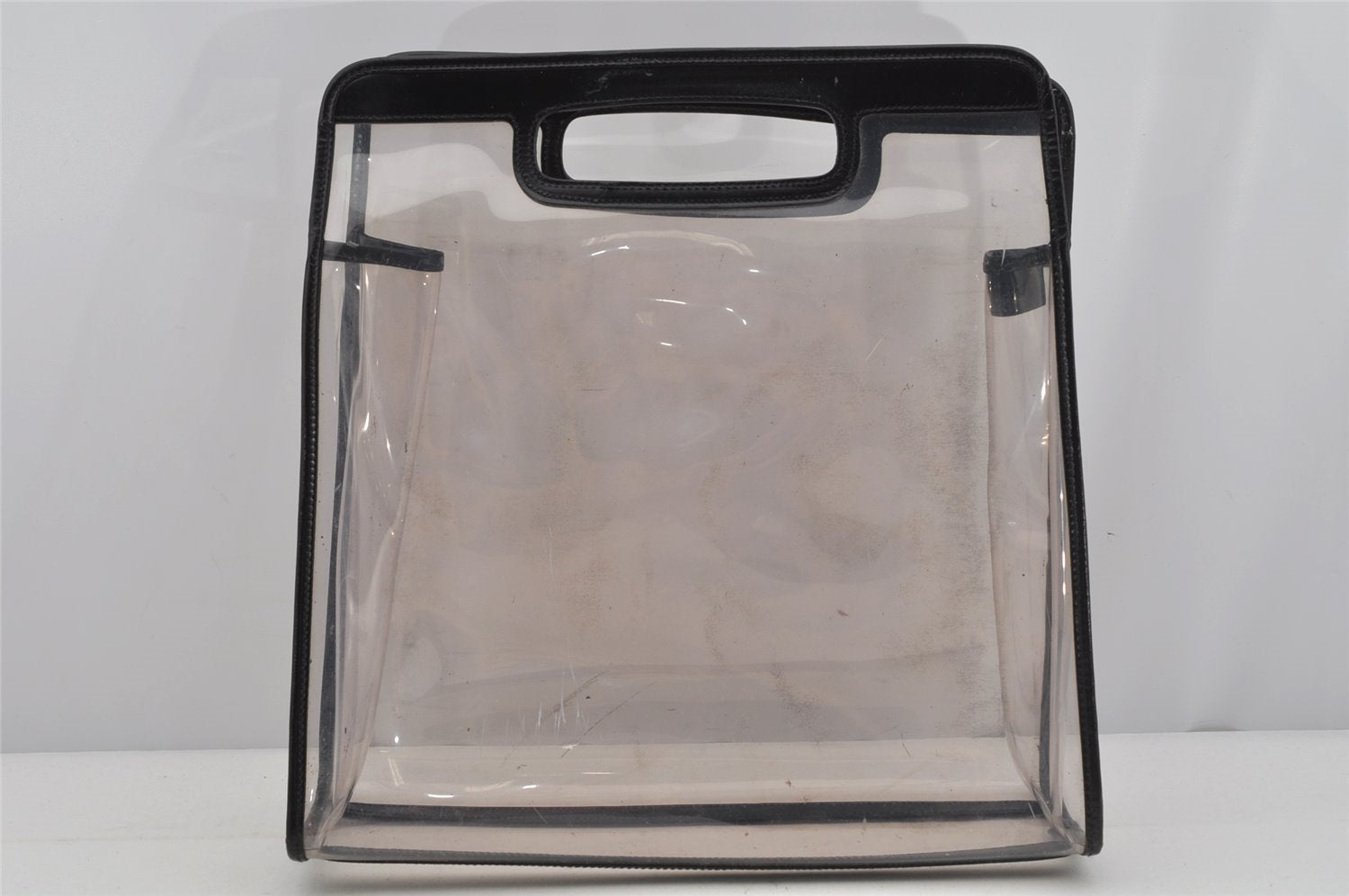 Authentic GUCCI Vintage 2 in 1 Hand Bag Vinyl Leather Clear Black Junk 4940J