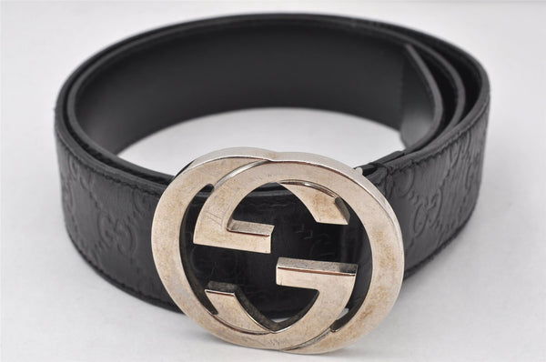 Authentic GUCCI Guccissima Interlocking Belt GG Leather 35.4" 114984 Black 4940K