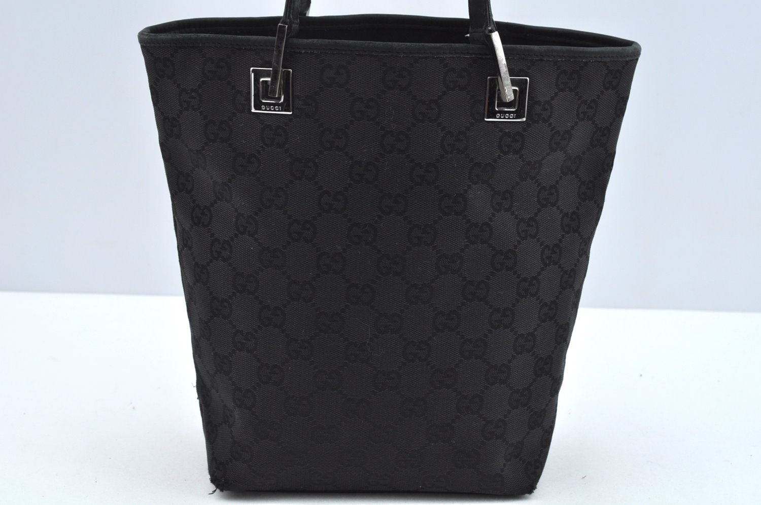 Authentic GUCCI Shoulder Hand Tote Bag GG Canvas Leather 31244 Black 4941J