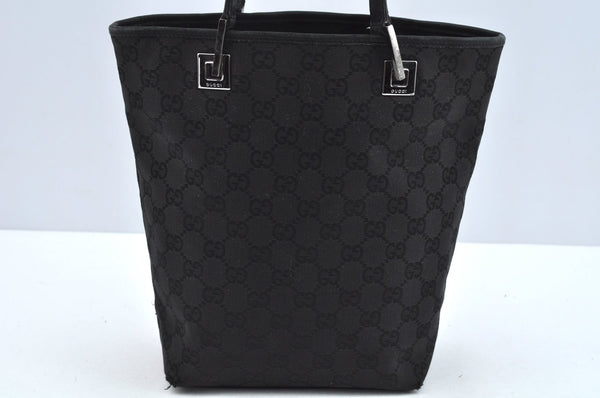 Authentic GUCCI Shoulder Hand Tote Bag GG Canvas Leather 31244 Black 4941J