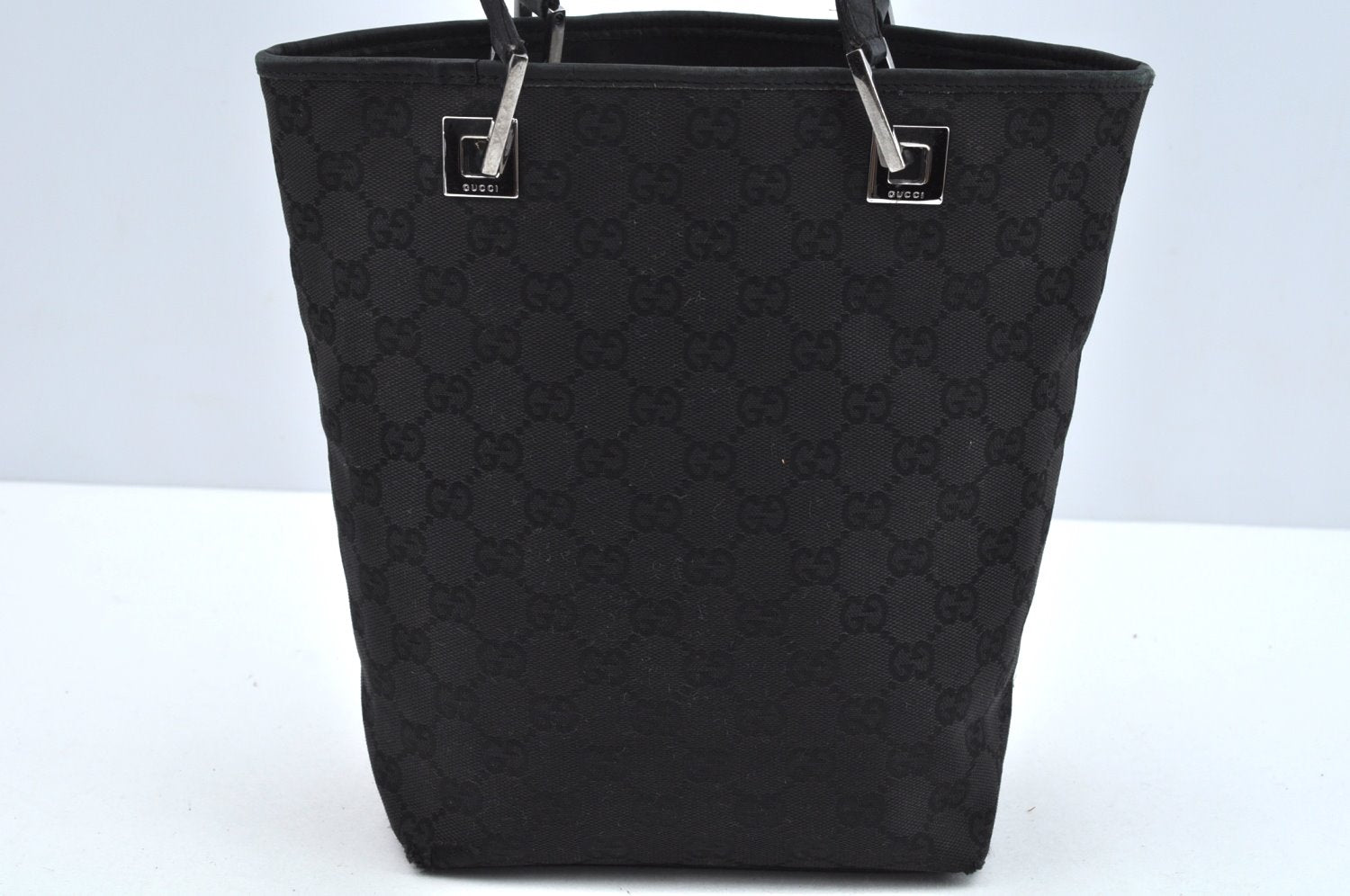 Authentic GUCCI Shoulder Hand Tote Bag GG Canvas Leather 31244 Black 4941J