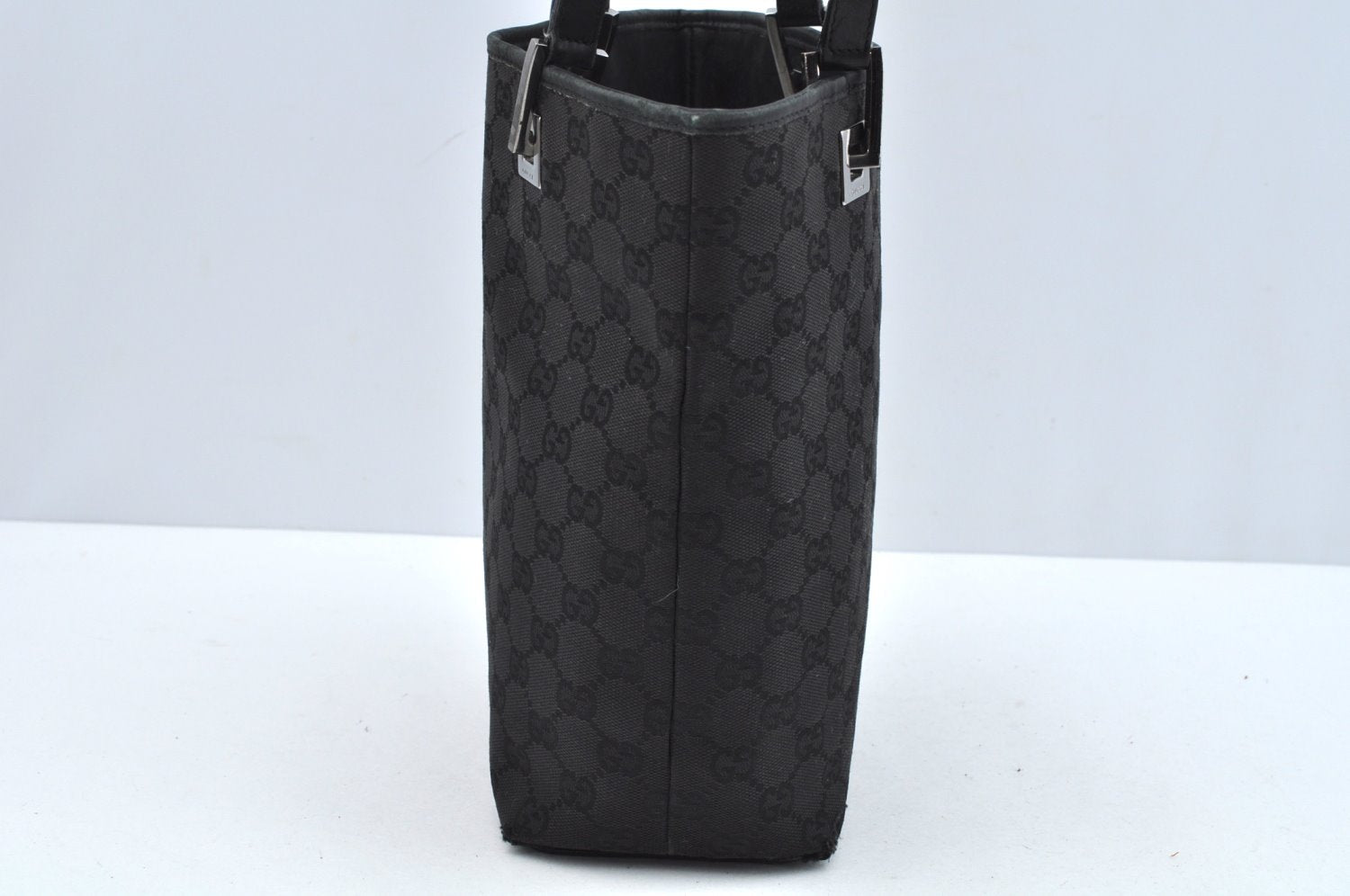 Authentic GUCCI Shoulder Hand Tote Bag GG Canvas Leather 31244 Black 4941J