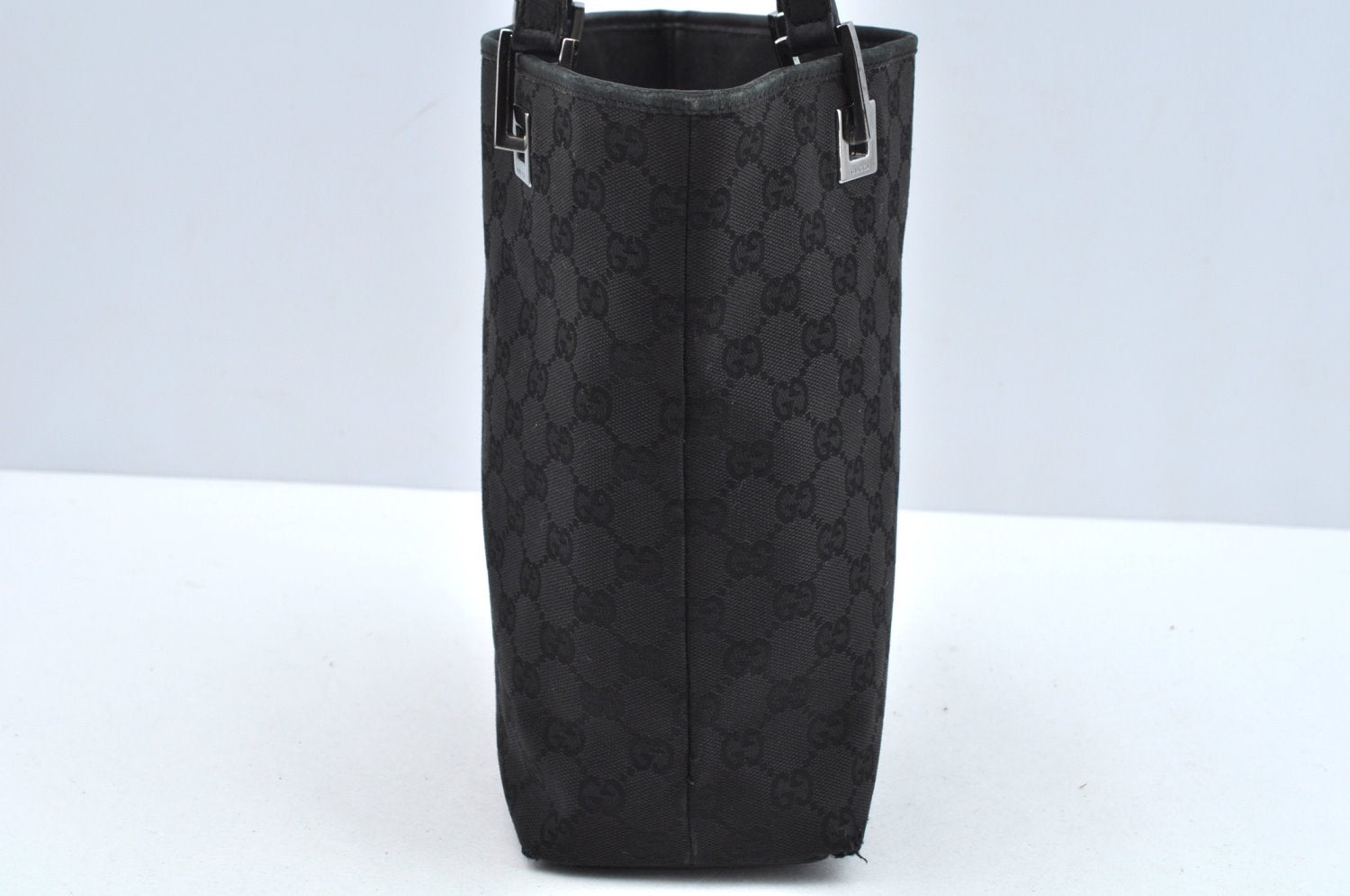 Authentic GUCCI Shoulder Hand Tote Bag GG Canvas Leather 31244 Black 4941J